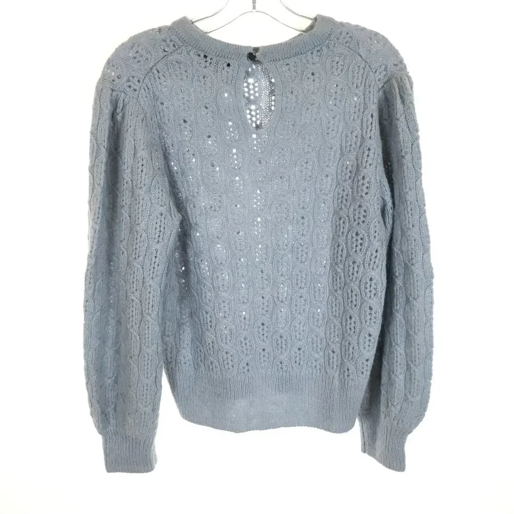Womens Size Large J. Crew Blue Balloon Sleeve Alpaca Wool Cable Knit Sweater